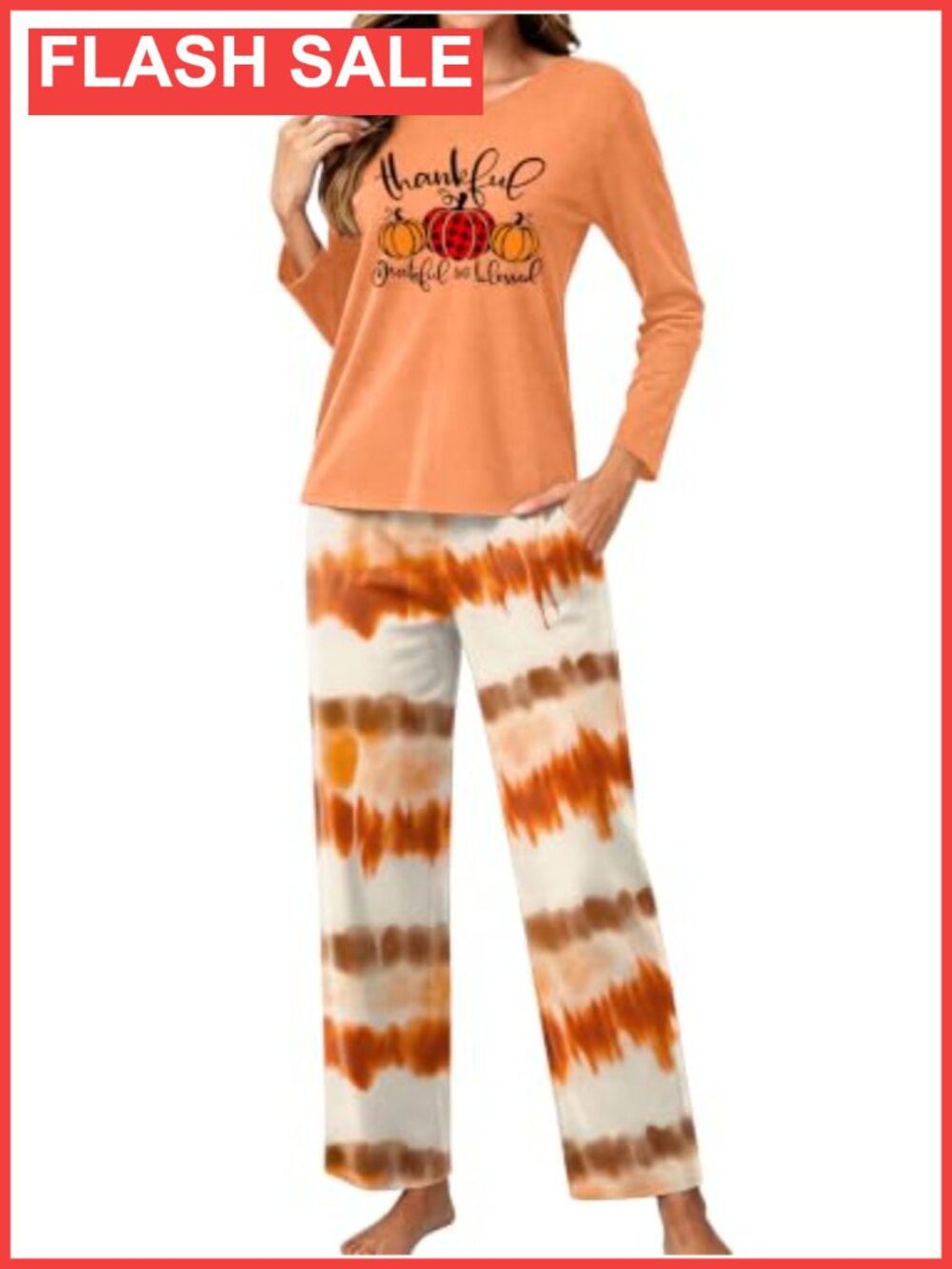 Women's Thanksgiving Pajama Set Rayon Blend Pumpkin Thankful Print